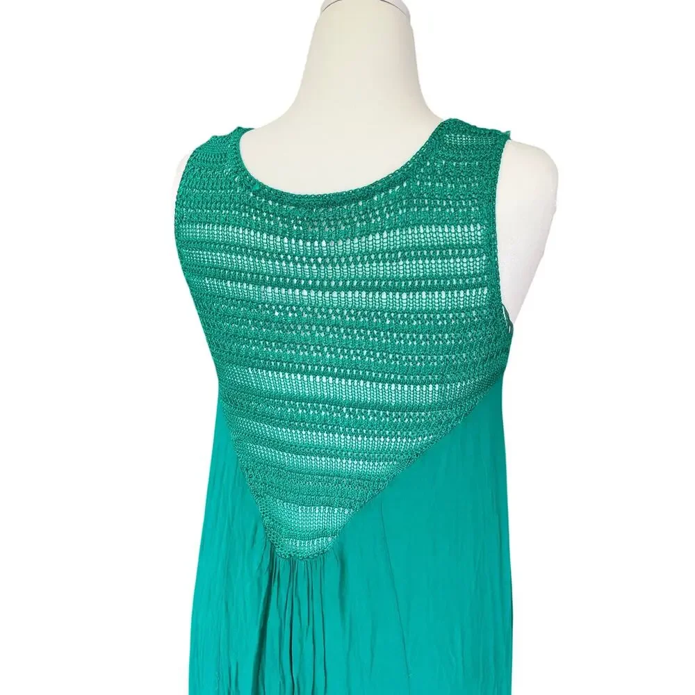 Free People Long Crochet Dress with Tiers Emerald Green Size M Coastal Cowgirl